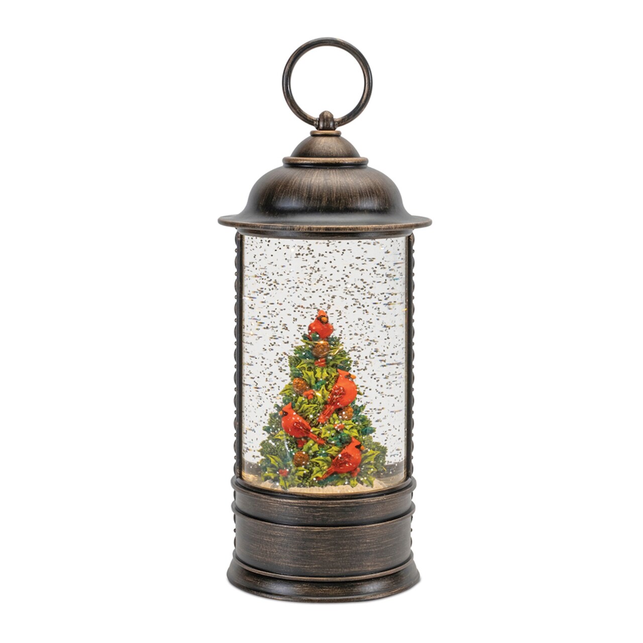 Melrose LED Lighted Cardinals in Tree Snow Globe Christmas Lantern - 9.75"